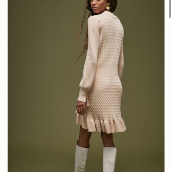 Anthropologie Flat White Long Sleeve Sweater Dress Tan Beige Size XL - Picture 2 of 7